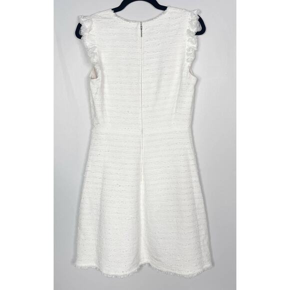 Rebecca Taylor 4 Snow Tweed V Neck Sleeveless Dress Striped Motif Cotton White - Picture 2 of 16